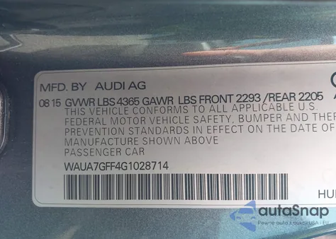 2016 Audi A3 1.8T Premium из США, поврежденный, VIN WAUA7GFF4G1028714